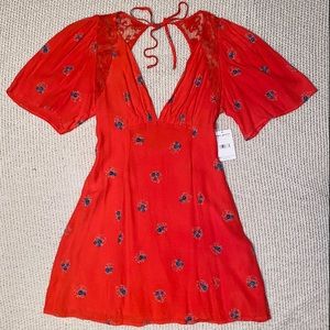 Red flutter sleeve Free People dress NWT